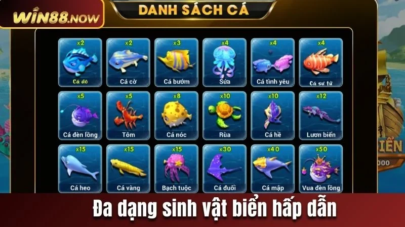 Đa dạng các loại sinh vật biển cho người chơi thỏa thích săn 